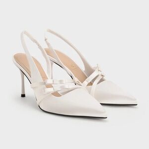 Charles & Keith White Bow Heels